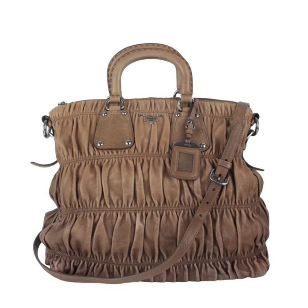 PRADA TWO TONE BROWN RUCHED HANDBAG